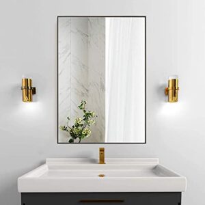 beautypeak wall mirror 26″ x 38″ rectangular bathroom mirror with metal frame, hanging mirrors for living room bedroom bathroom entryway, hangs horizontal or vertical, black