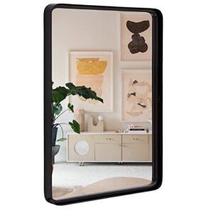 g-leaf bathroom mirror for wall, 30″ x 40″ rectangular wall mirror, black metal framed with rounded corner, hangs horizontal or vertical