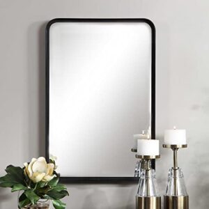 G-LEAF Bathroom Mirror for Wall, 30" X 40" Rectangular Wall Mirror, Black Metal Framed with Rounded Corner, Hangs Horizontal Or Vertical