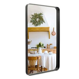 black bathroom mirror, 30″x40″ metal frame with rounded corner, upgrated wall mounted mirror for bathrooms, entryways, living rooms