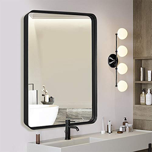 Black Bathroom Mirror, 30"x40" Metal Frame with Rounded Corner, Upgrated Wall Mounted Mirror for Bathrooms, Entryways, Living Rooms