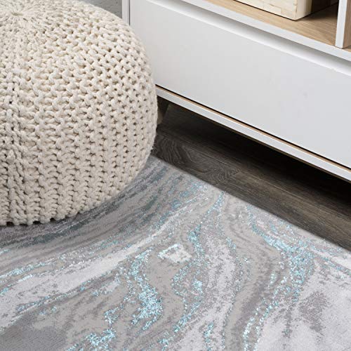 JONATHAN Y SOR203A-8 Swirl Marbled Abstract Indoor Area-Rug Contemporary Casual Transitional Easy-Cleaning Bedroom Kitchen Living Room Non Shedding, 8 X 10, Gray/Turquoise