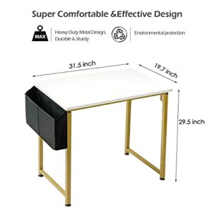 DLisiting Small White Computer Desk - Modern Simple Home Office Writing Table for Bedroom Student Teens Study Small Spaces Work, PC Laptop 31 inch Mini Vanity Desks, Mesa de computadora White Gold