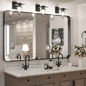 tokeshimi 48 x 30 inch wall mirror black bathroom vanity mirror with metal frame aluminum alloy soft rounded corner for modern farmhouse wall decor 1”deep set design (horizontal/vertical)