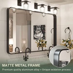 TokeShimi 48 x 30 Inch Wall Mirror Black Bathroom Vanity Mirror with Metal Frame Aluminum Alloy Soft Rounded Corner for Modern Farmhouse Wall Decor 1”Deep Set Design (Horizontal/Vertical)