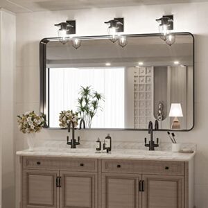 TokeShimi 48 x 30 Inch Wall Mirror Black Bathroom Vanity Mirror with Metal Frame Aluminum Alloy Soft Rounded Corner for Modern Farmhouse Wall Decor 1”Deep Set Design (Horizontal/Vertical)