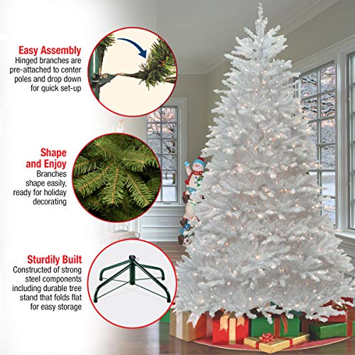 National Tree Company Pre-Lit Artificial Full Christmas Tree, White, Dunhill Fir, White Lights, Includes Stand, 7.5 Feet