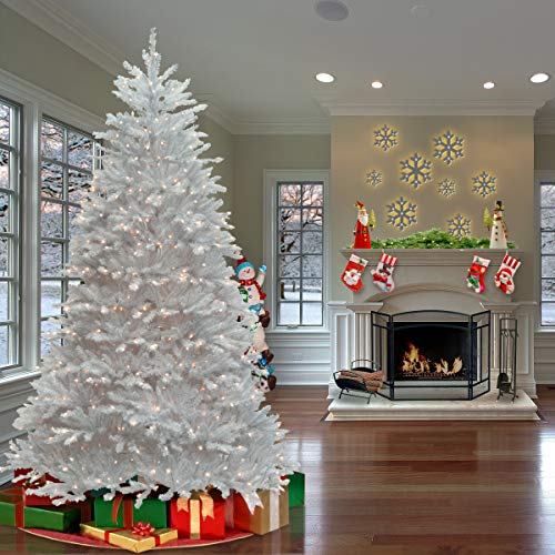 National Tree Company Pre-Lit Artificial Full Christmas Tree, White, Dunhill Fir, White Lights, Includes Stand, 7.5 Feet