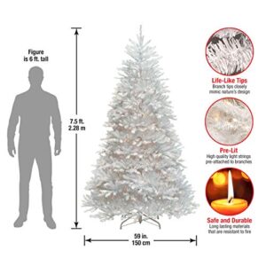 National Tree Company Pre-Lit Artificial Full Christmas Tree, White, Dunhill Fir, White Lights, Includes Stand, 7.5 Feet