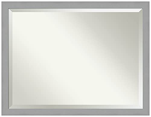 Amanti Art Beveled Bathroom Mirror (33.5 x 43.5 in.), Brushed Nickel Frame - Wall Mirror Silver, X-Large