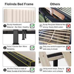 Flolinda Bed Frame Queen Size, Upholstered Bed Frame Queen Size with Tufted Velvet Headboard, Mattress Foundation, Strong Wood Slat Support Double Modern Bed Frame, No Box Spring Needed, Easy Assembly