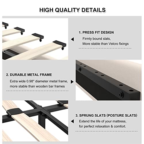 Flolinda Bed Frame Queen Size, Upholstered Bed Frame Queen Size with Tufted Velvet Headboard, Mattress Foundation, Strong Wood Slat Support Double Modern Bed Frame, No Box Spring Needed, Easy Assembly