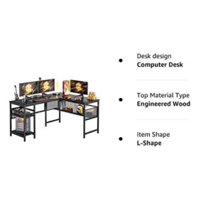 CubiCubi L Shaped Desk with Storage, 59.1 Inch Corner Computer Desk with Shelves, Home Office Workstation for Study or Working, Black