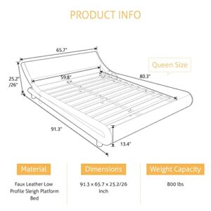 SHA CERLIN Queen Size Bed Frame Luxury Wave-Like Modern Upholstered Low Profile Platform Bed, Linen Sleigh Bed with Adjustable Headboard, No Box Spring Needed, Grey