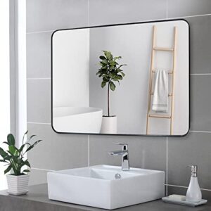ARTWIND 40x30 Inch Bathroom Wall Mirror for Vanity, Round Corner Black Metal Frame Rectangular Mirror, Wall Mounted Large Mirror Hanging Horizontally or Vertically