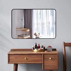 ARTWIND 40x30 Inch Bathroom Wall Mirror for Vanity, Round Corner Black Metal Frame Rectangular Mirror, Wall Mounted Large Mirror Hanging Horizontally or Vertically