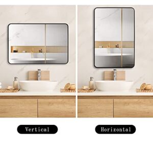 ARTWIND 40x30 Inch Bathroom Wall Mirror for Vanity, Round Corner Black Metal Frame Rectangular Mirror, Wall Mounted Large Mirror Hanging Horizontally or Vertically