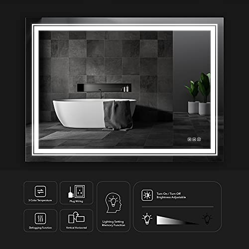 FRALIMK Lighted Bathroom LED Mirror 32" x 44" Wall Mounted Vanity Mirror Dimmable Led Makeup Mirror with High Lumen Anti-Fog Bathroom Vanity Mirror, Horizontally/Vertically Hanging