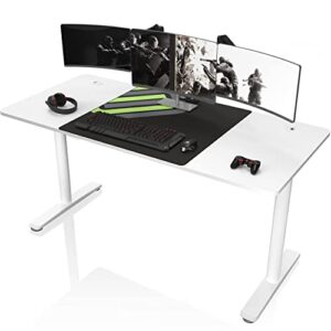 It's_Organized Gaming Desk, 60 Inch White I Shaped Computer Desk PC Gamer Desk Study Writing Laptop Table Workstation with Free Mouse Pad, Computer Workstation for for Home Office Gaming Working