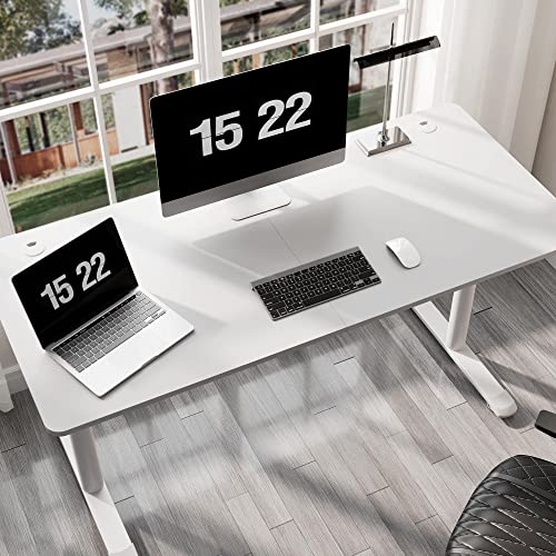 It's_Organized Gaming Desk, 60 Inch White I Shaped Computer Desk PC Gamer Desk Study Writing Laptop Table Workstation with Free Mouse Pad, Computer Workstation for for Home Office Gaming Working