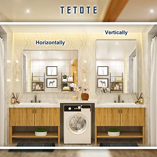 TETOTE 40x30 Inch Bathroom Mirror, Silver Framed Wall Mounted Brushed Nickel Metal Rectangle Modern Vanity Mirror (Horizontal/Vertical)