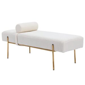 Guyou 55" White End of Bed Bench, Modern Faux Fur Upholstered Ottoman Bench Seat with Gold Legs, Fuzzy Long Bench for Bedroom Living Room Foyer Indoor Entryway (White)