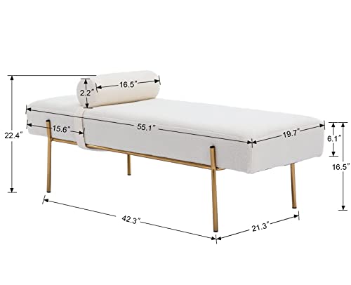 Guyou 55" White End of Bed Bench, Modern Faux Fur Upholstered Ottoman Bench Seat with Gold Legs, Fuzzy Long Bench for Bedroom Living Room Foyer Indoor Entryway (White)