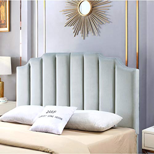 24KF Gray Velvet Upholstered Tufted Queen Size Headboard Full Size Headboard with Vertical Channel Design Queen/Full -Gray