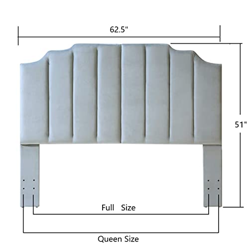 24KF Gray Velvet Upholstered Tufted Queen Size Headboard Full Size Headboard with Vertical Channel Design Queen/Full -Gray