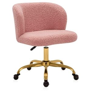 BELLEZE Modern Upholstered Boucle Desk Chair with Swivel Wheels and Adjustable Height, Decorative Rolling Office or Vanity, Stylish Comfy - Aston (Gold - Pink)