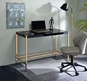 knocbel 42in contemporary writing desk with usb port, home office workstation computer desk dressing table wih metal base, high gloss finish (black and gold)