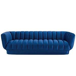 modway entertain vertical channel tufted performance velvet sofa couch in navy