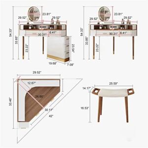i-POOK Luxury Modern Corner Vanity Table Set with 17.51" Touched Led Lights Mirror, 1 USB Plug and 2 Two-Prong Outsiat, White Wood Makeup Dressing Table with Stools for Girls Bedroom