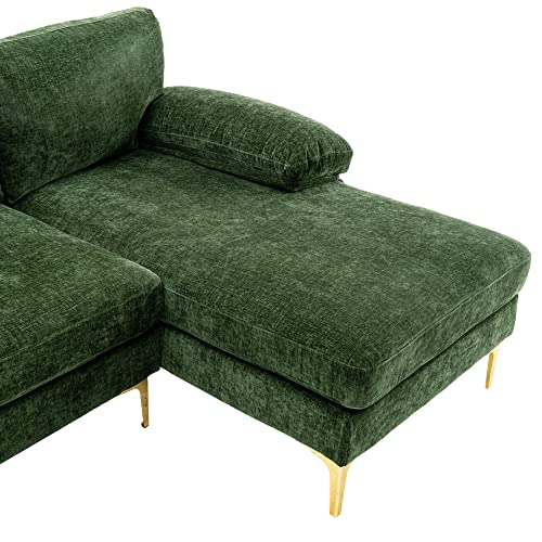 Olela U Shape Sectional Sofa,Modern Large Chenille Fabric Modular Couch,Extra Wide Sofa with Chaise Lounge and Golden Legs for Living Room (Green)