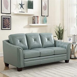 MAKLAINE Tufted Transitional Leather Sofa in Spa Green Finish