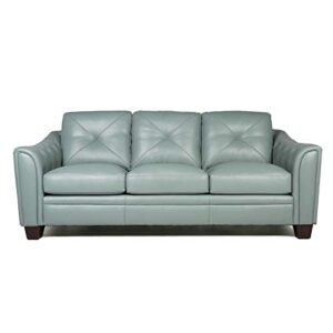 MAKLAINE Tufted Transitional Leather Sofa in Spa Green Finish