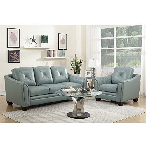 MAKLAINE Tufted Transitional Leather Sofa in Spa Green Finish