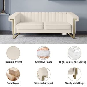 MGH Modern Sofa,Collection Contemporary Velvet Upholstered Sofa Couch with Stainless Steel Base,83.86“ Lx 30.70“ Wx 30.51“ H(Beige)