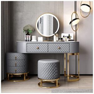 fukayi dresser table women vanity makeup table set makeup with 5 drawers dressing table with lighted mirror and chair vanity benches desk for her, grey