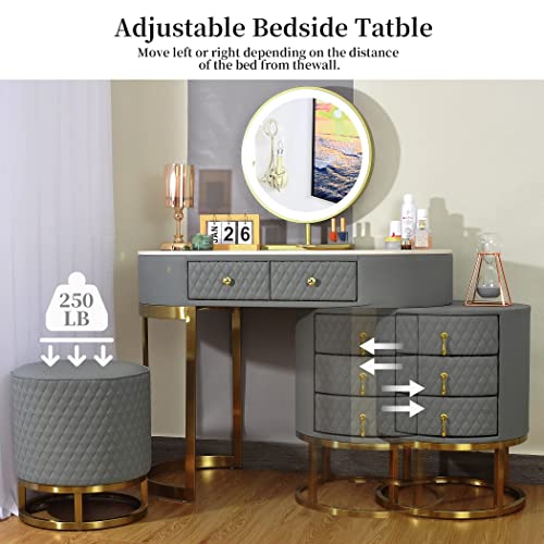 FUKAYI Dresser Table Women Vanity Makeup Table Set Makeup with 5 Drawers Dressing Table with Lighted Mirror and Chair Vanity Benches Desk for Her, Grey