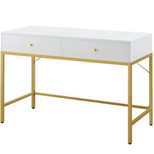 superjare vanity desk with drawers, 47 inch computer desk, modern simple home office desks, makeup dressing table for bedroom – white and gold