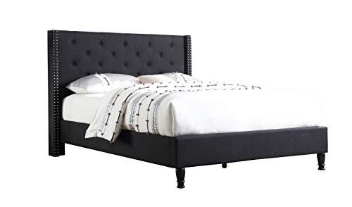 Life Home Premiere Classics Cloth Black Linen 51" Tall Headboard Platform Bed with Slats Queen - Complete Bed 5 Year Warranty Included (furBed00007_Cloth_Black_Queen)