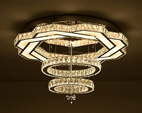 W32'' Living Room Modern Crystal Chandelier Large Foyer Chandeliers Crystal Shades Chandeliers Entrance High Ceiling Chandeliers Bedroom Dining Shandaler 3000K-6000K Infinity Lighting Fixtuers Lamps