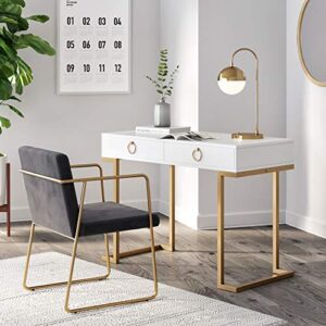 Nathan James Leighton Two-Drawer Writing Glam Accents Brass, Home Office Computer Desk or Vanity Table, 2, White/Gold