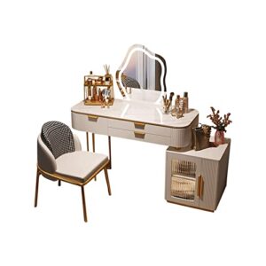 mvtex vanity dressing table set luxury makeup bench with 3 colors led hd mirror,comfortable stool drawers cabinet,modern simple style,for girl’s gift (size : 100cm)