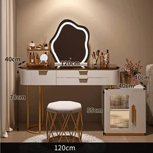 MVTEX Vanity Dressing Table Set Luxury Makeup Bench with 3 Colors Led Hd Mirror,Comfortable Stool Drawers Cabinet,Modern Simple Style,for Girl's Gift (Size : 100cm)