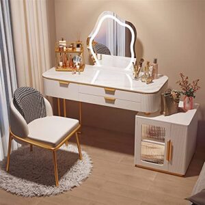 MVTEX Vanity Dressing Table Set Luxury Makeup Bench with 3 Colors Led Hd Mirror,Comfortable Stool Drawers Cabinet,Modern Simple Style,for Girl's Gift (Size : 100cm)
