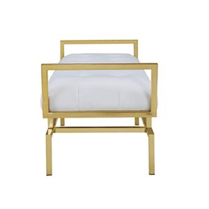 Iconic Home Bruno PU Leather Modern Contemporary Tufted Seating Goldtone Metal Leg Bench, White