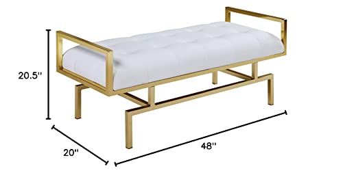 Iconic Home Bruno PU Leather Modern Contemporary Tufted Seating Goldtone Metal Leg Bench, White