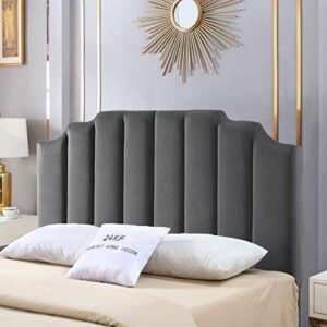 24kf velvet upholstered tufted queen headboard full headboard with vertical channel design queen/full headboard -dark gray